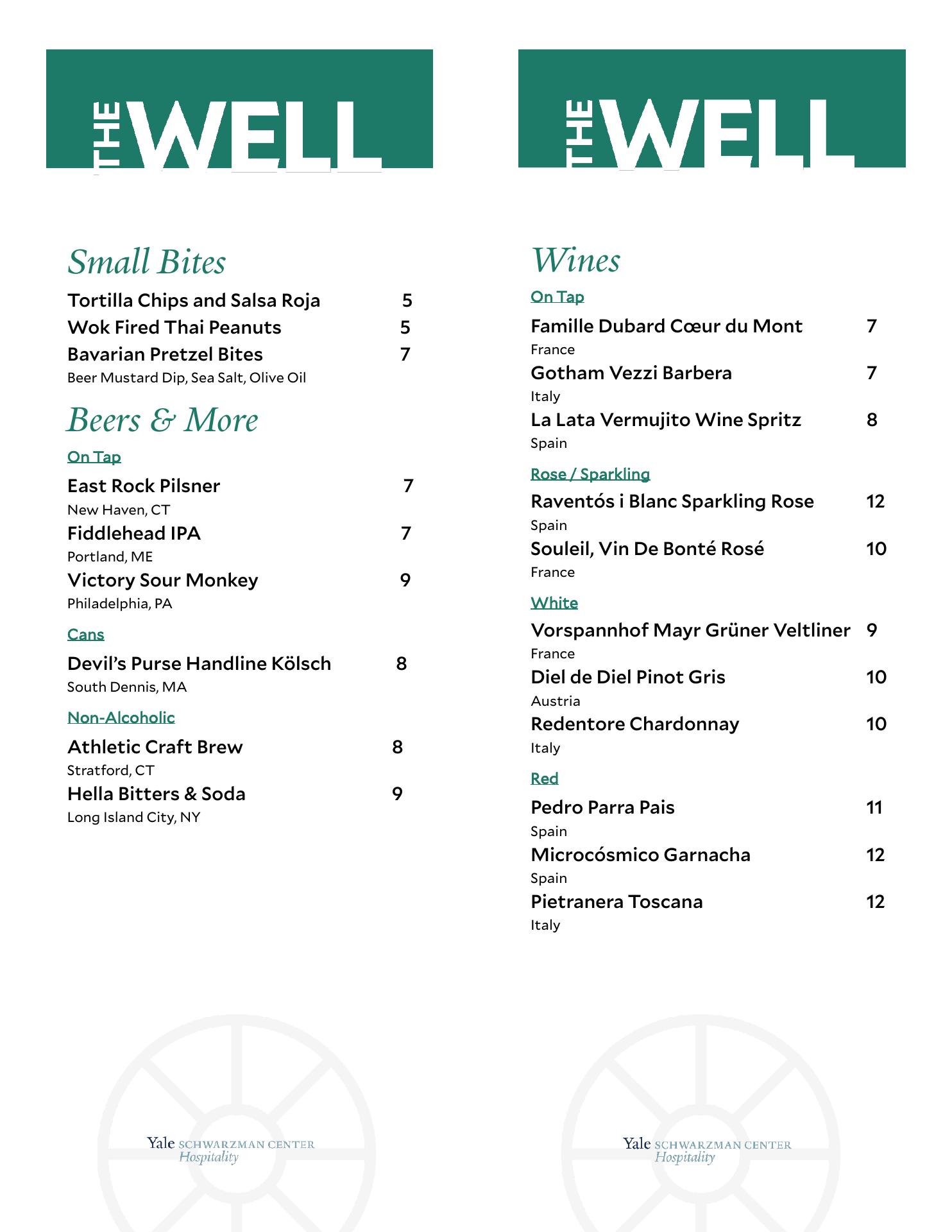 Yale University Commons Dining Hall Menu