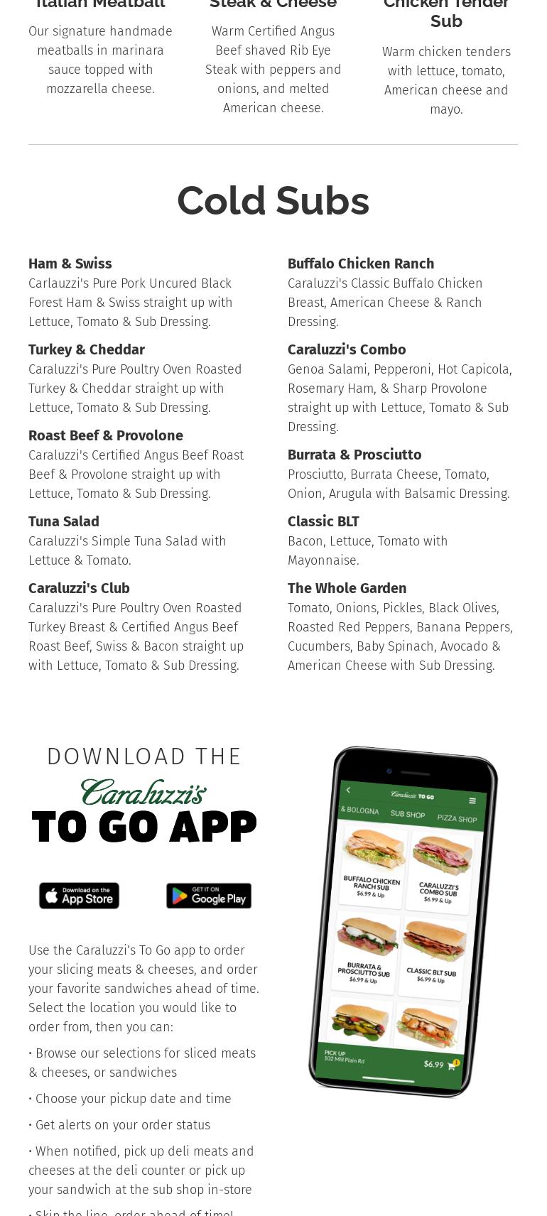 Caraluzzi's Sub Shop Menu