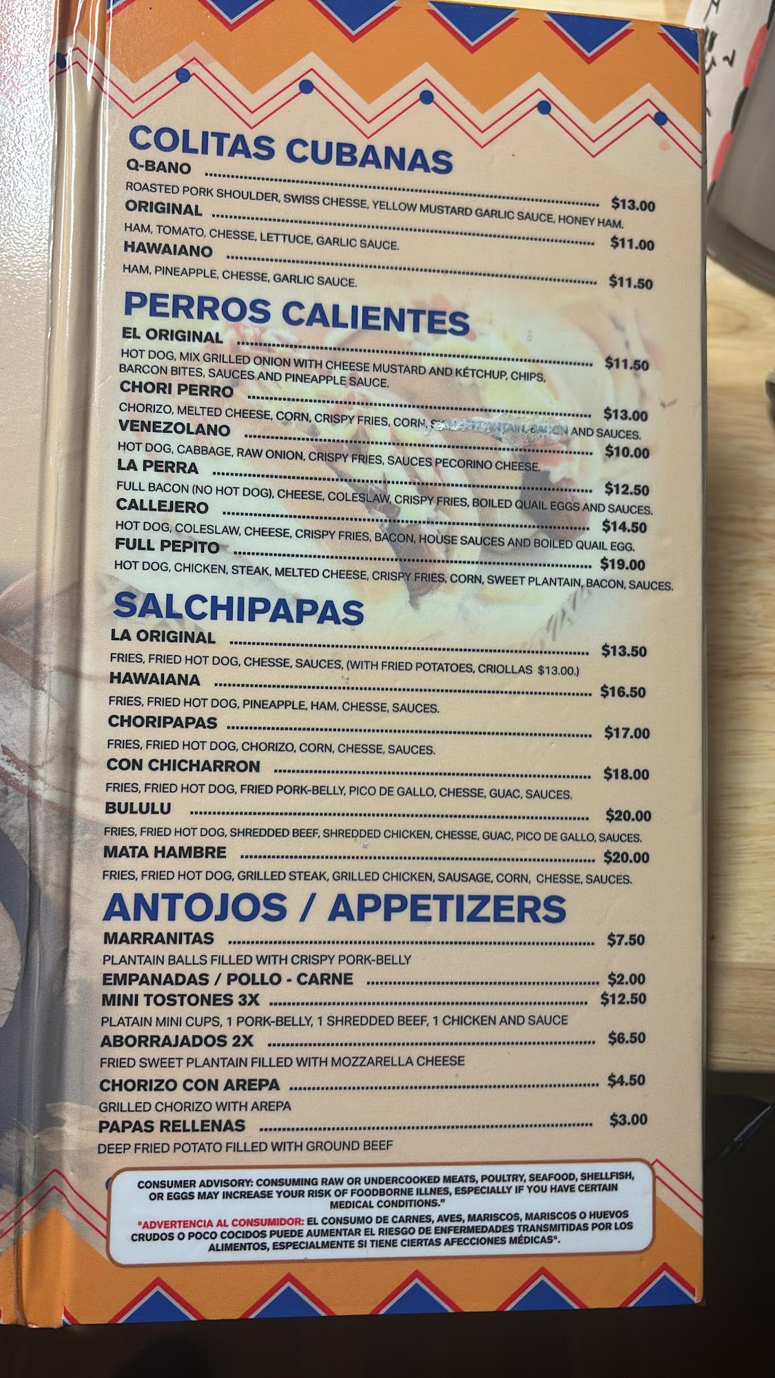 La Colombina Burger Menu