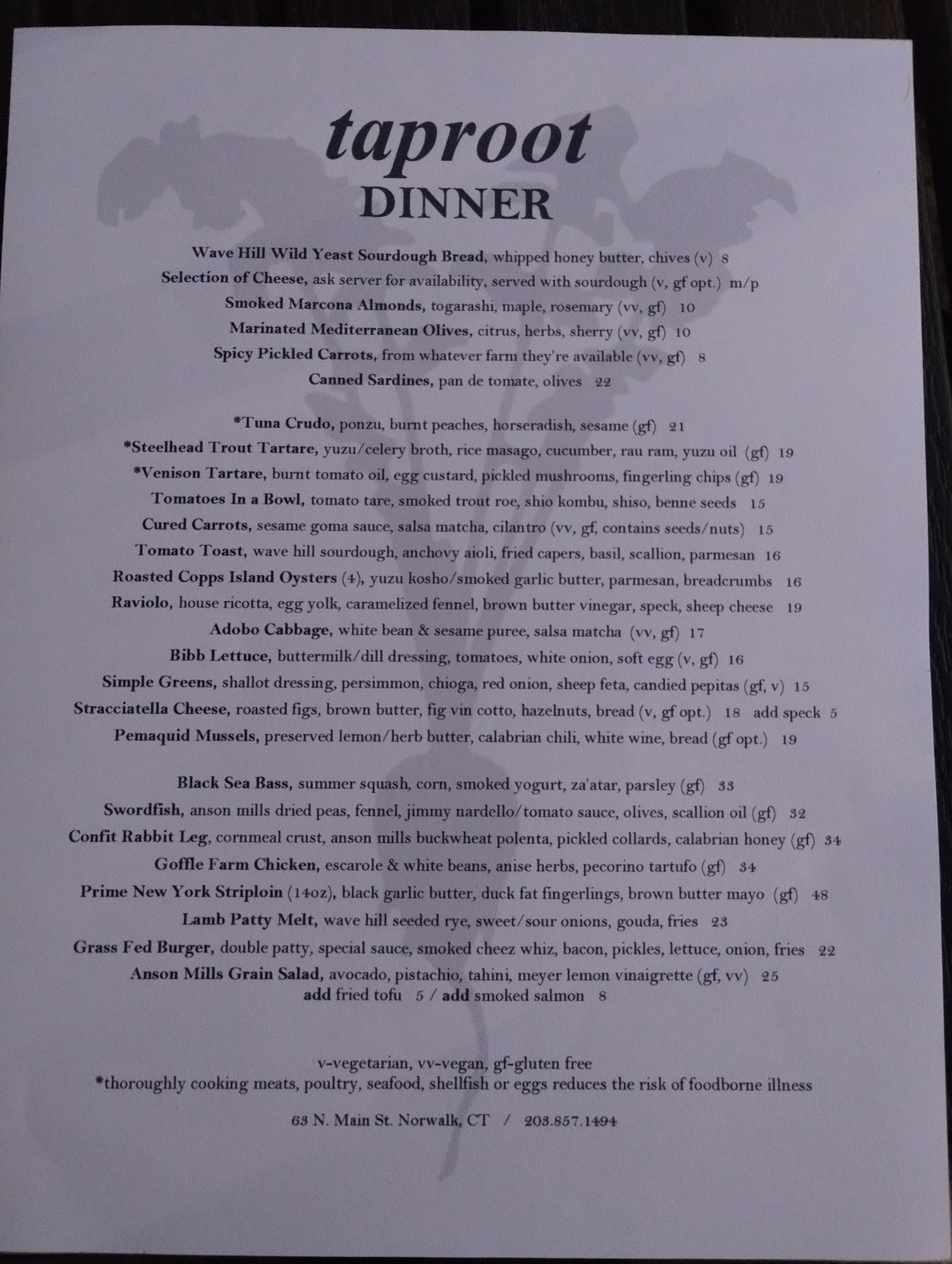 Next Door at Taproot Menu