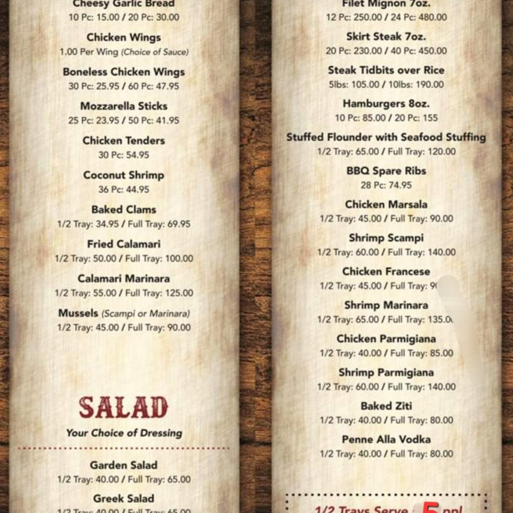 SOHObar & Event Space Menu