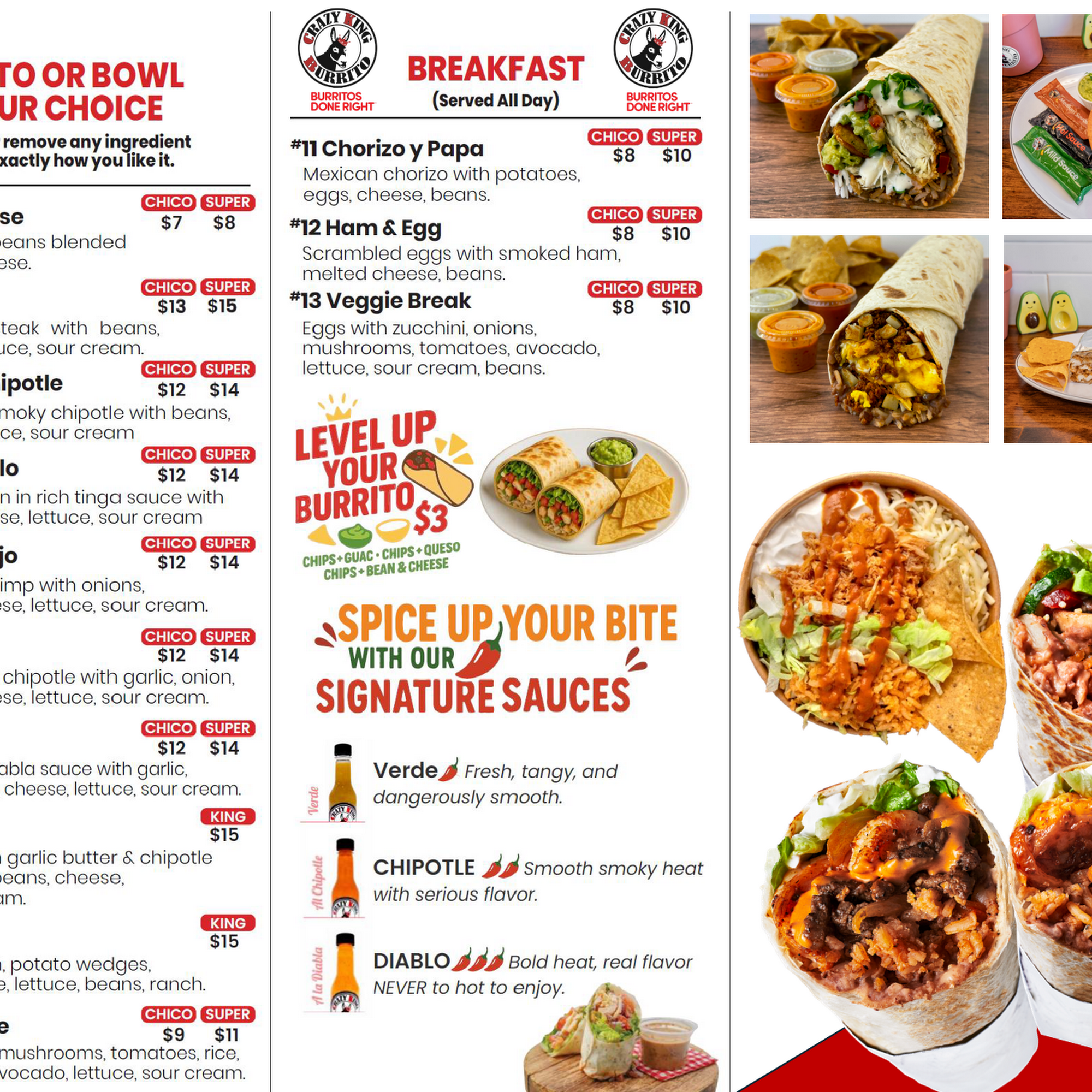Crazy King Burrito Menu