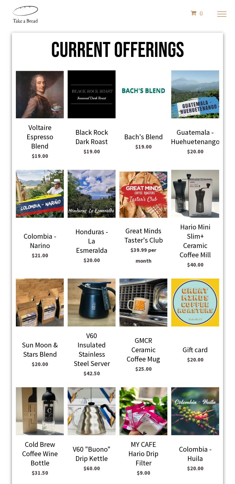 Great Minds Coffee Roasters Menu