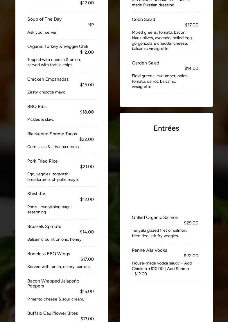 Bosco's Bar and Grill Menu