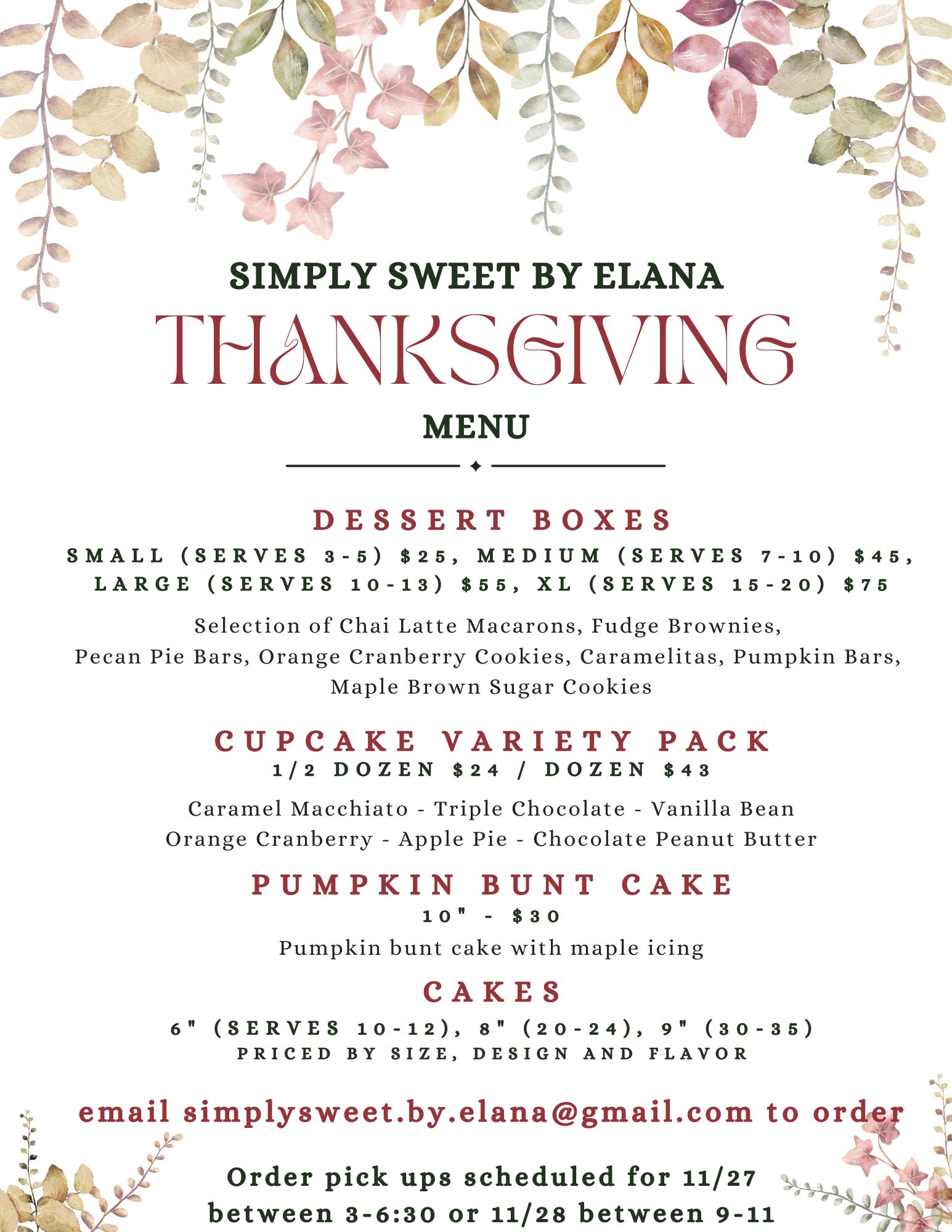 Simply Sweet by Elana Menu