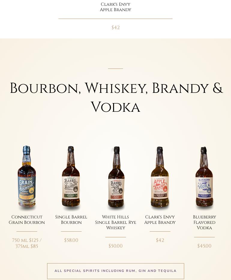 White Hills Distillery Menu