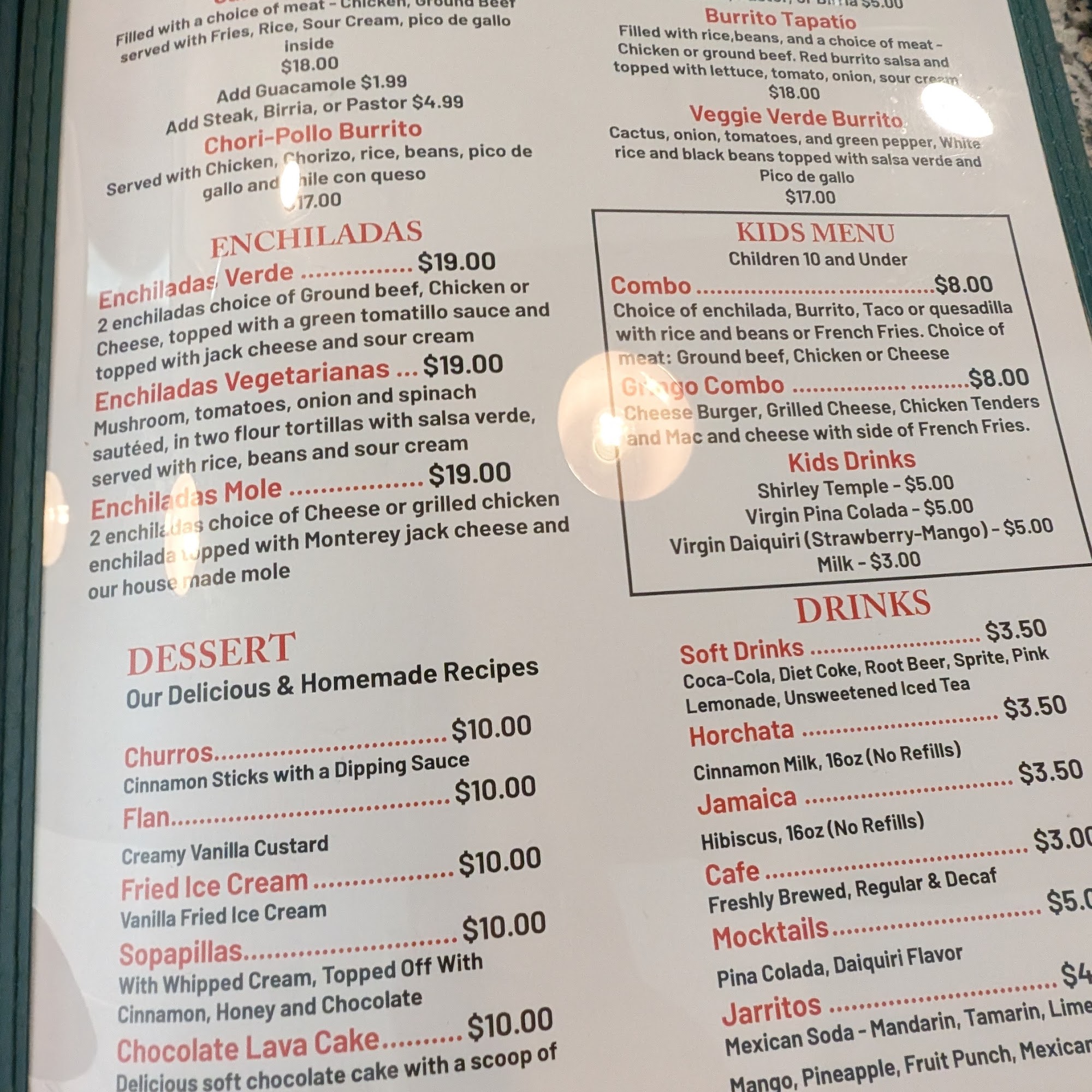 El Tapatío Mexican Restaurant Menu