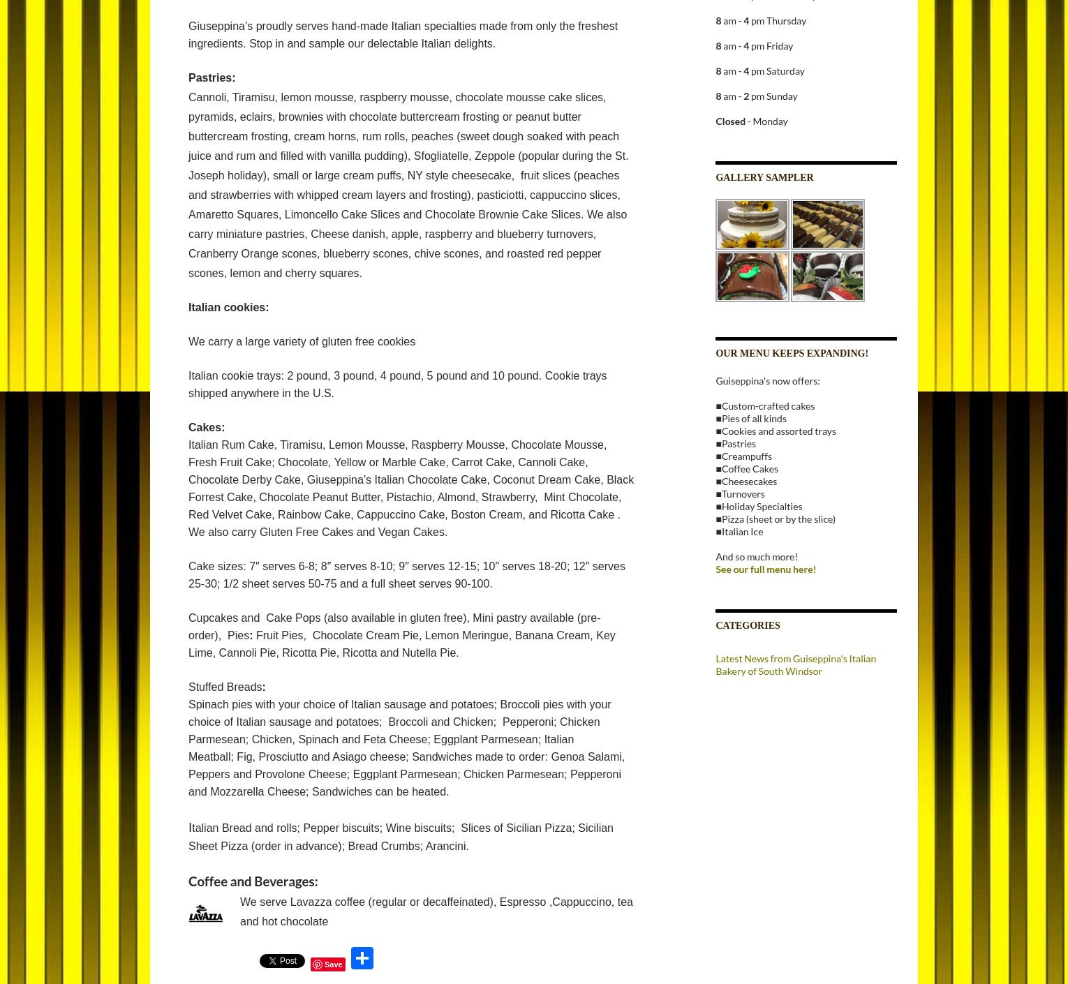 Giuseppina's Italian Bakery Menu