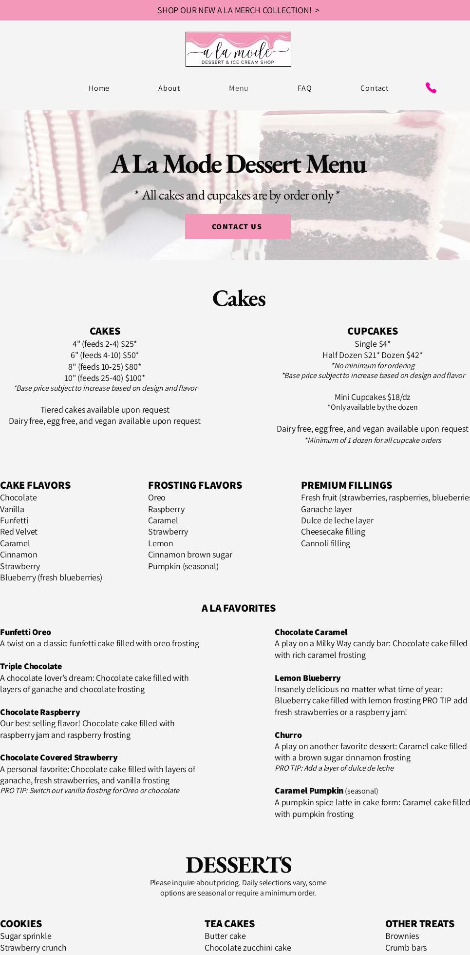 A La Mode Dessert & Ice Cream Menu