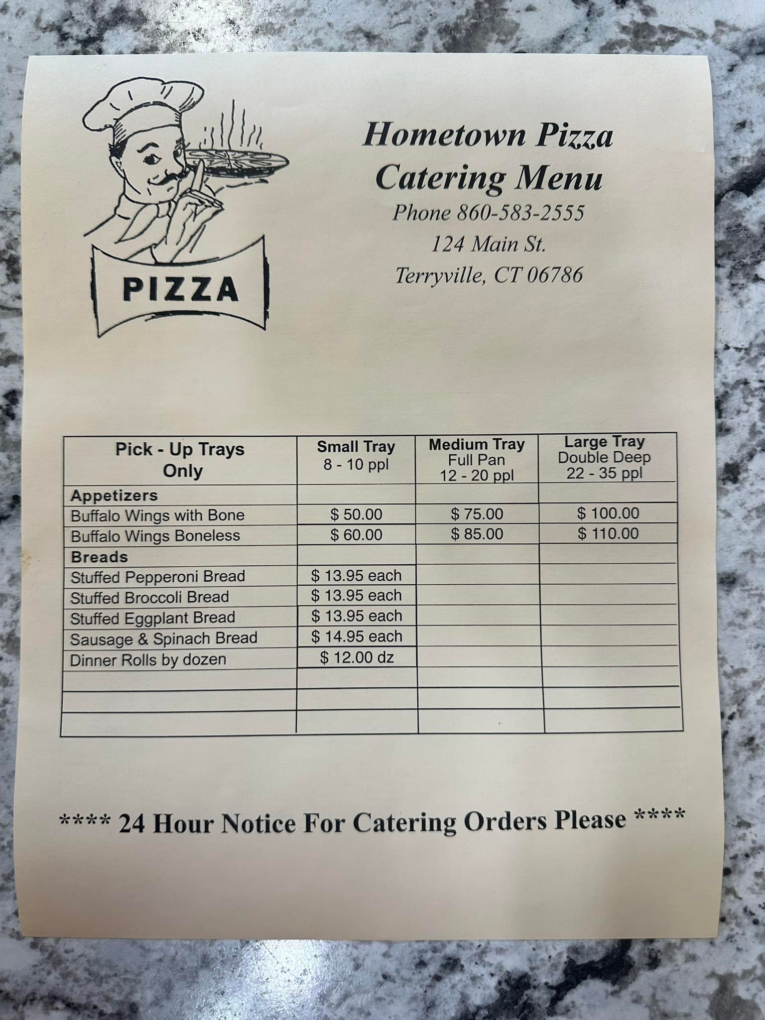 Hometown Pizza Menu