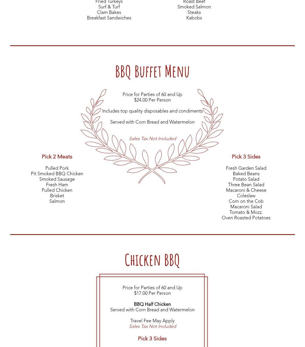 M A Catering & Pig Roasts- Roasting Pigs in CT Menu