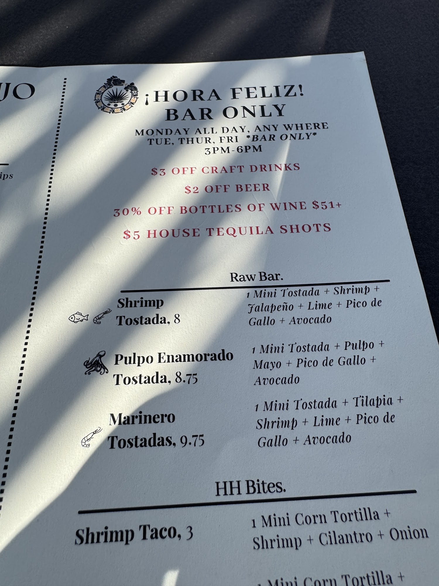 Casa VALIJO Rooftop Menu