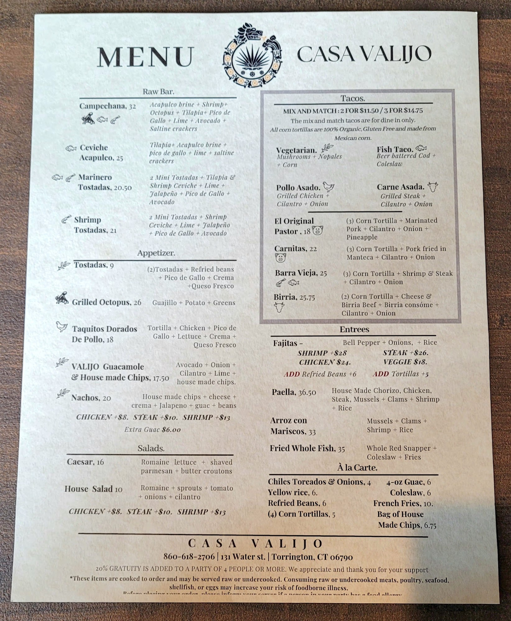 Casa VALIJO Rooftop Menu