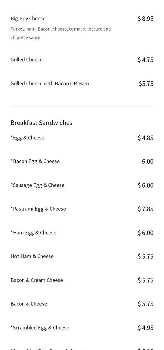 Lola’s Bagel Shop Menu