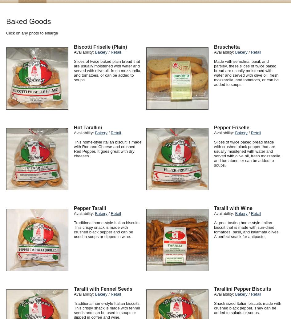 Gina Marie Bakery Menu