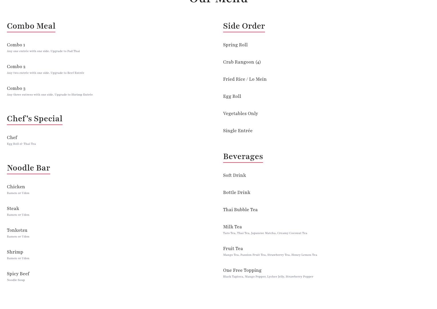 Ruby Thai Kitchen Menu