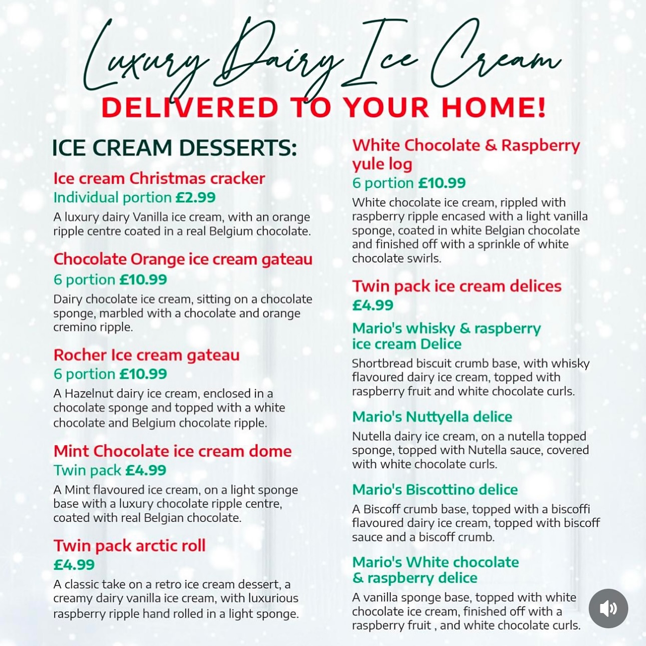 Marios'ice cream Menu