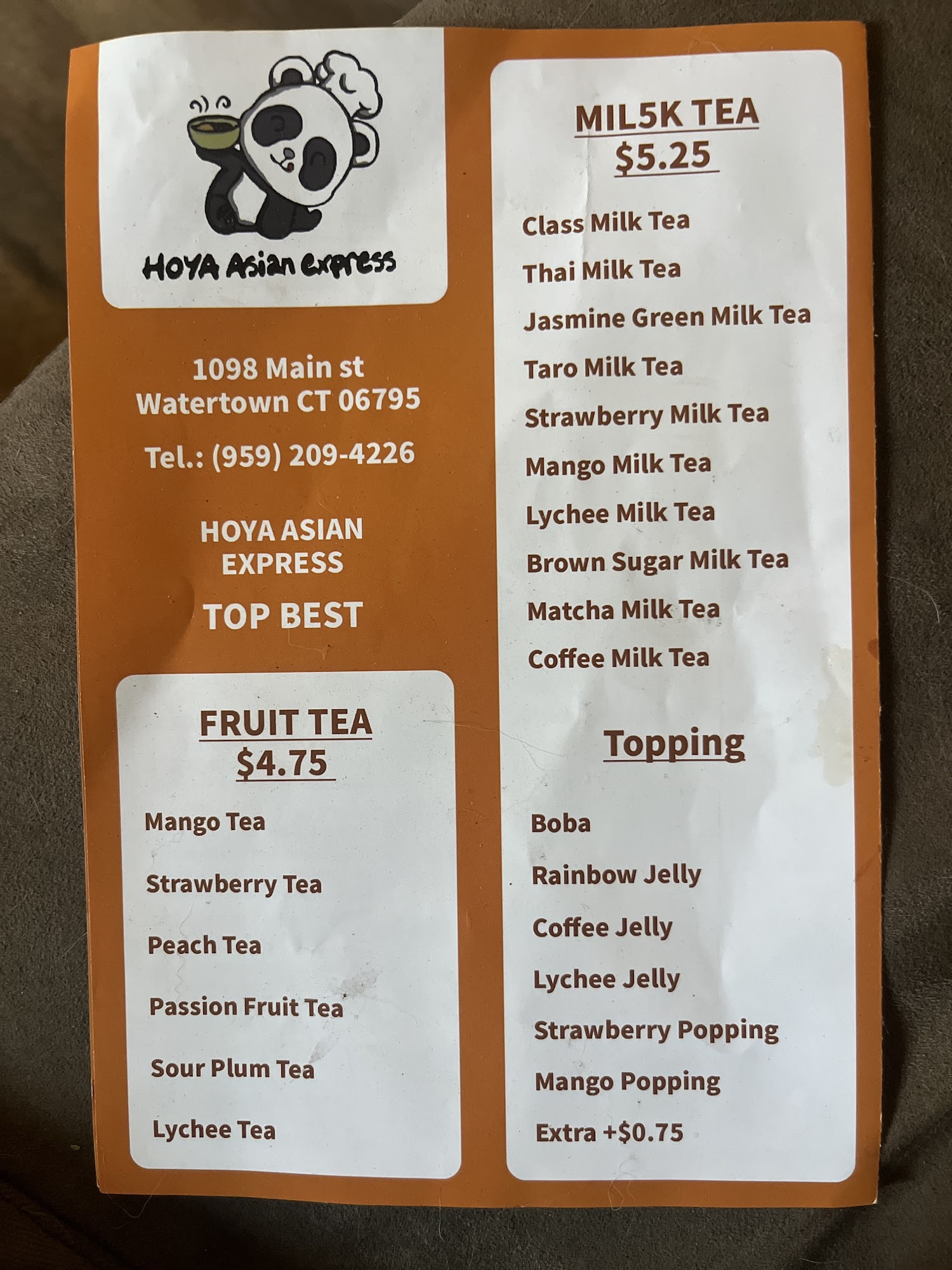 Hoya Asian Express Menu