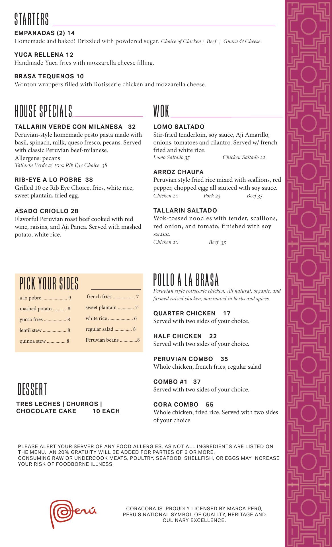 Coracora - Blue Back Square Menu