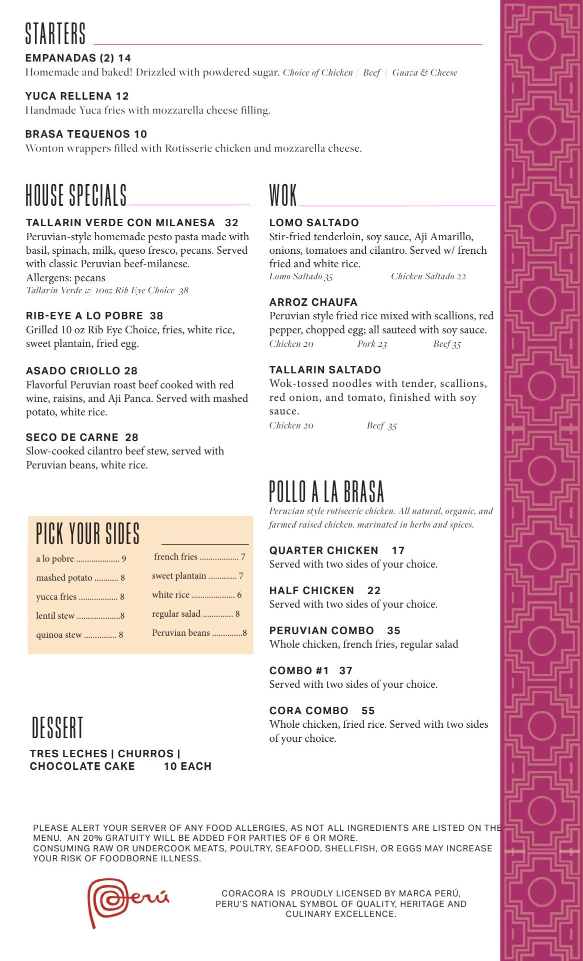 Coracora - Blue Back Square Menu