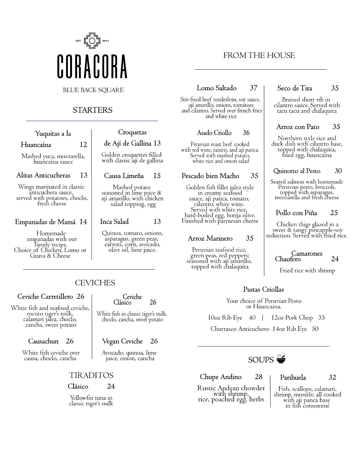 Coracora - Blue Back Square Menu