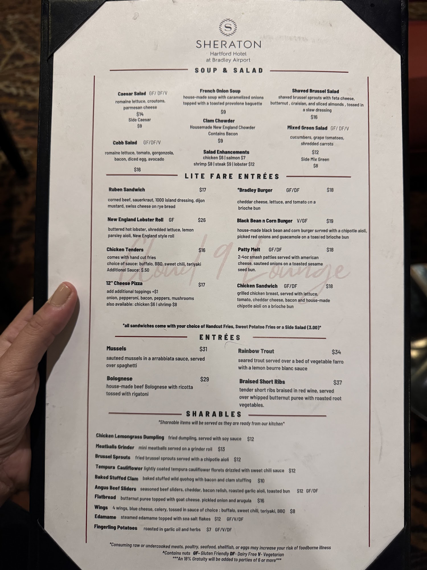 Concorde’s Menu