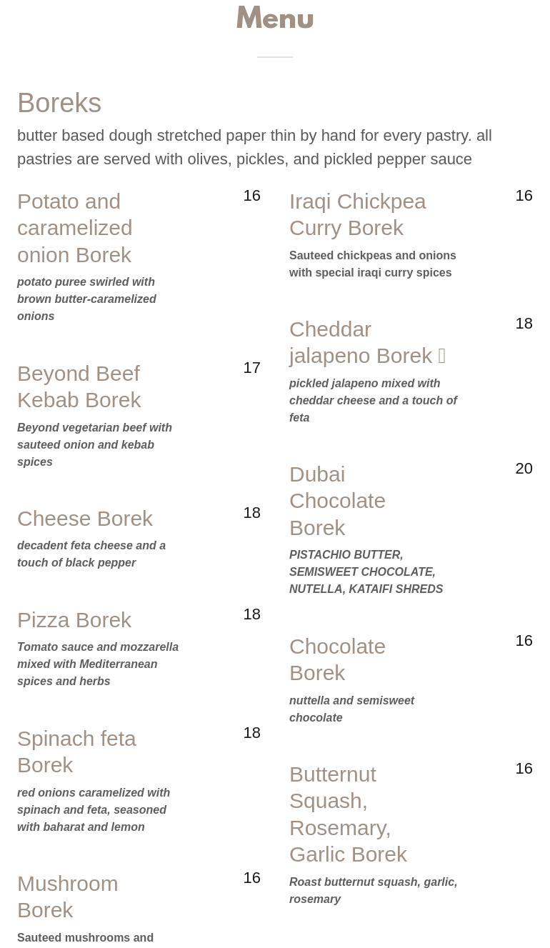 CRUNCH BOREKS CT Menu