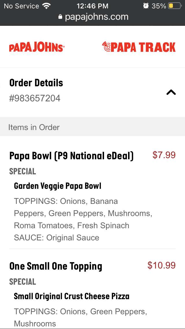 Papa Johns Pizza Menu