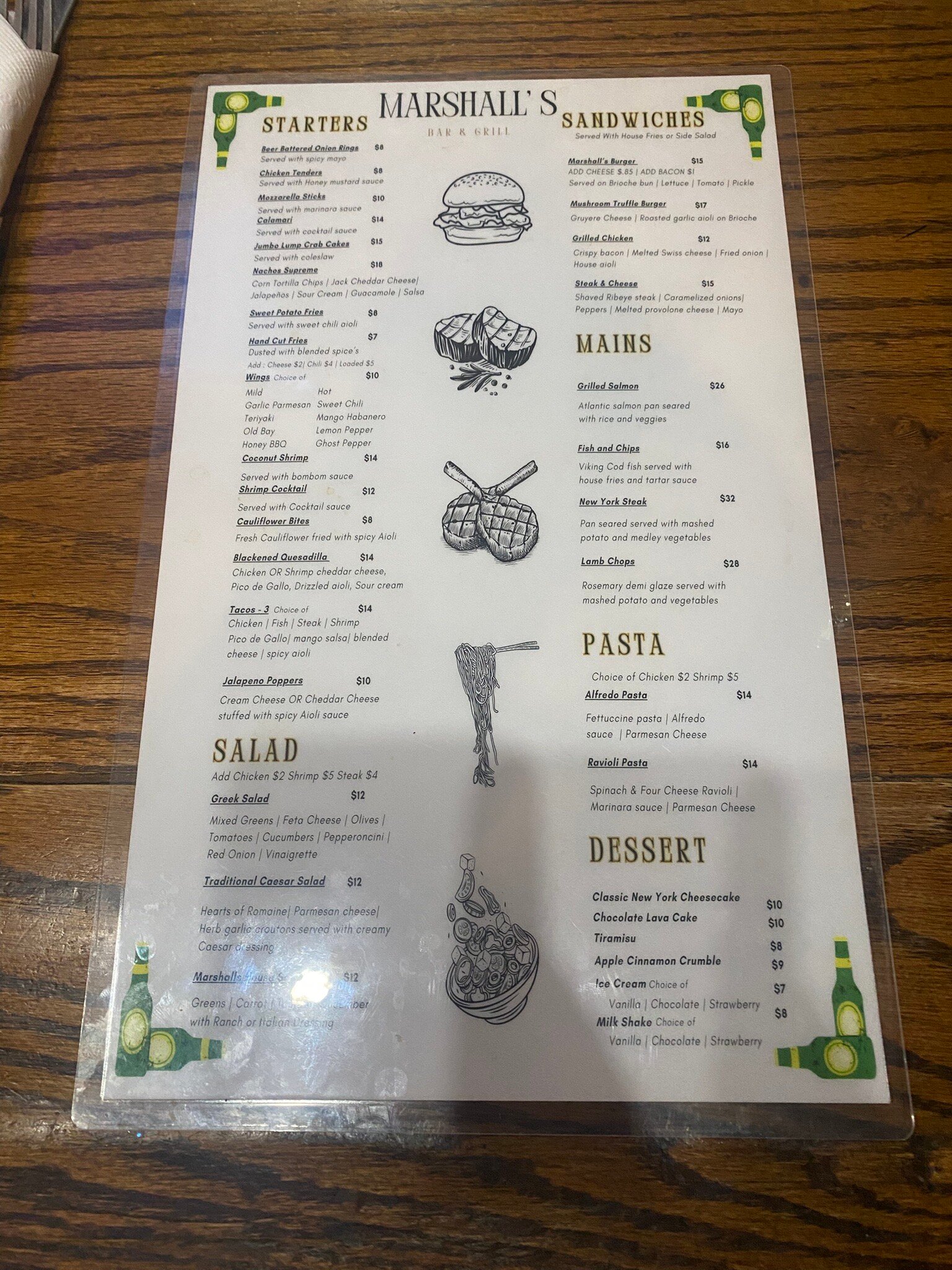 Marshall's Bar & Grille Menu