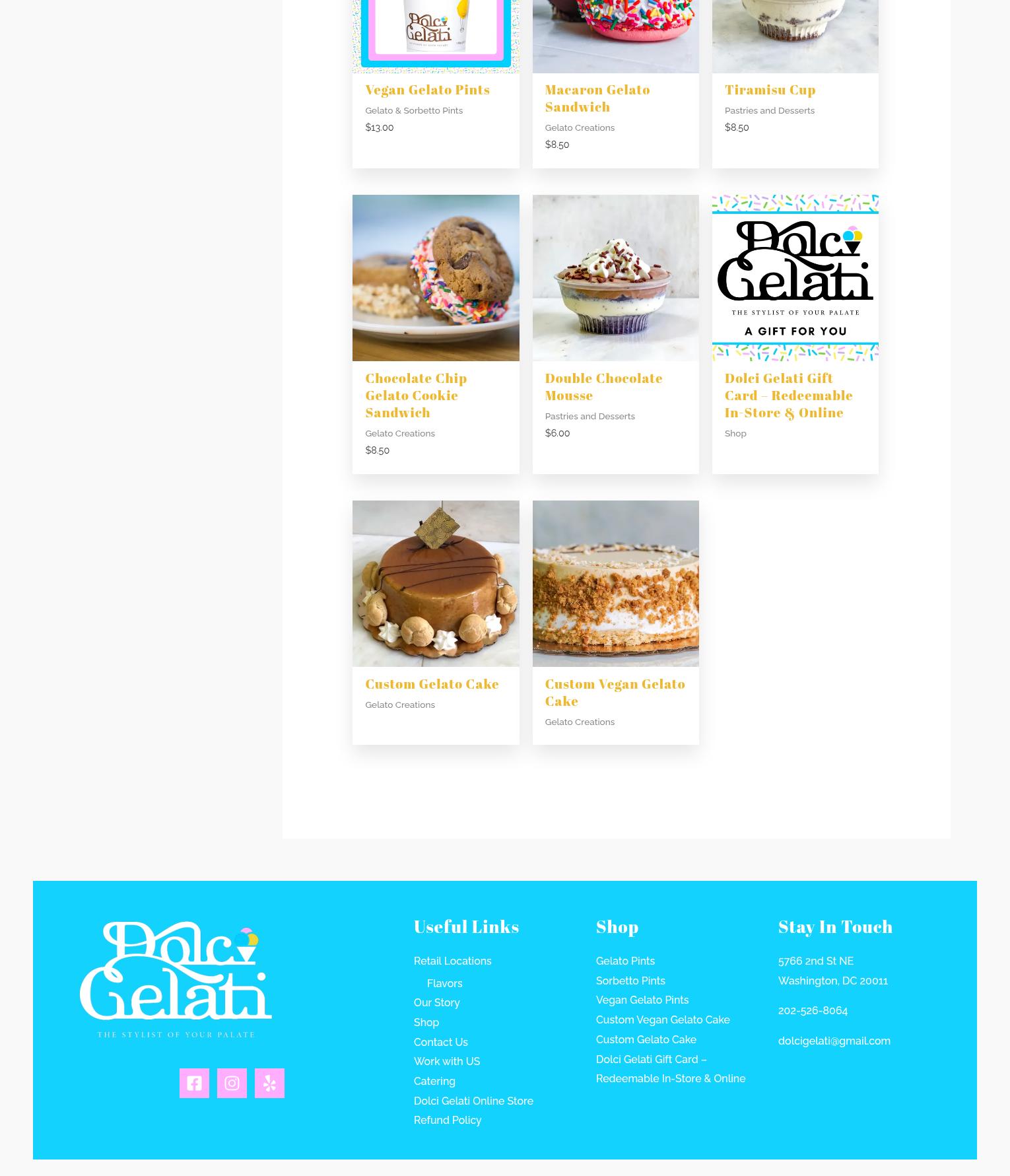 Dolci Gelati Factory Menu