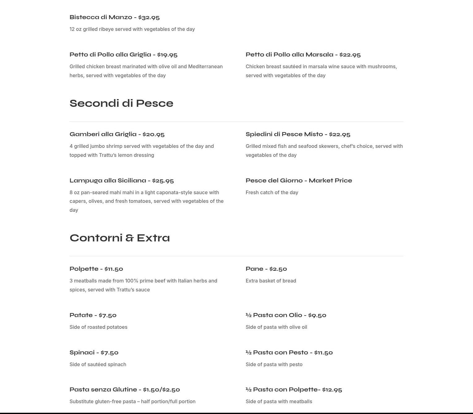 Giovanni's Trattu Menu