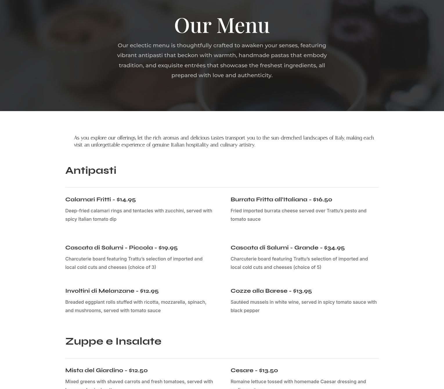 Giovanni's Trattu Menu