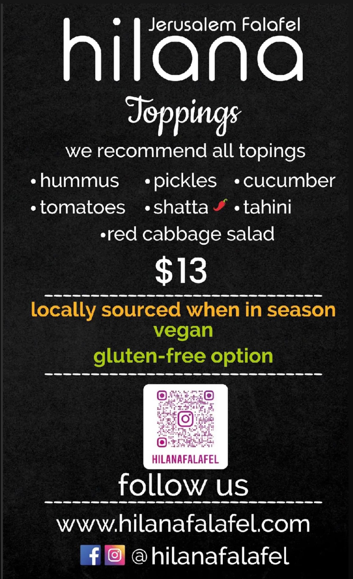 Hilana Falafel: Jerusalem Style Menu