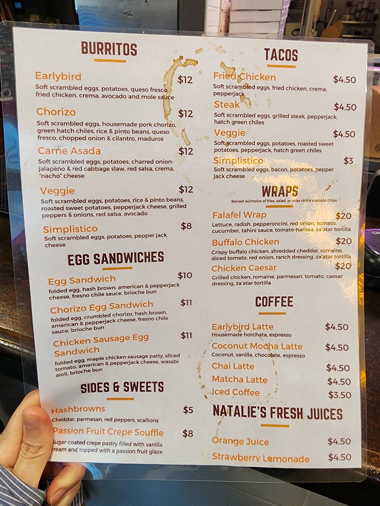 Earlybird DC Menu