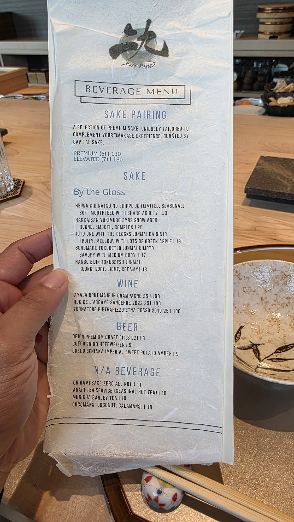 Two Nine Menu