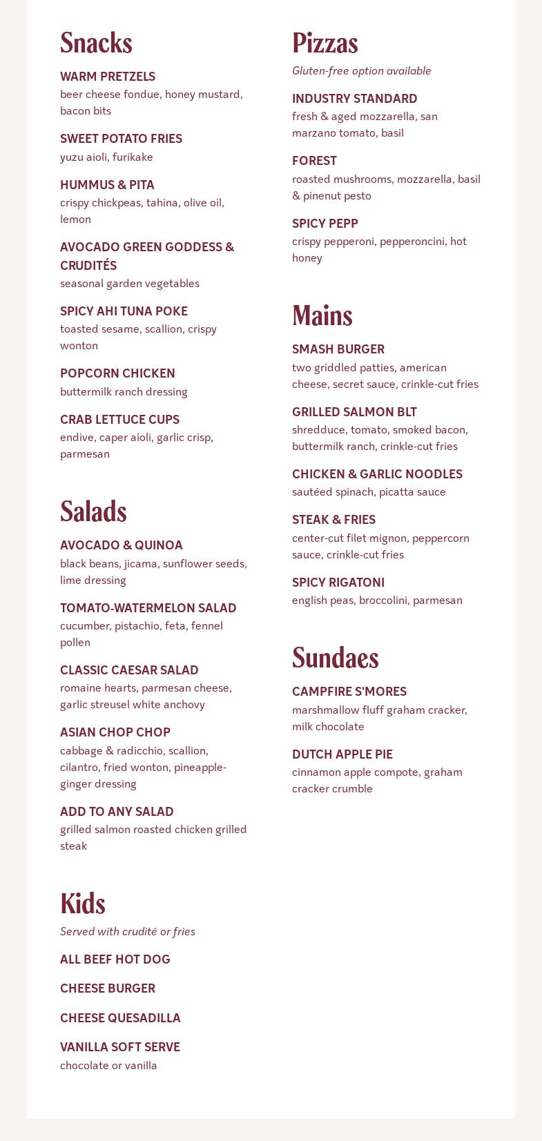 Rooftop Kitchen at City Ridge Menu