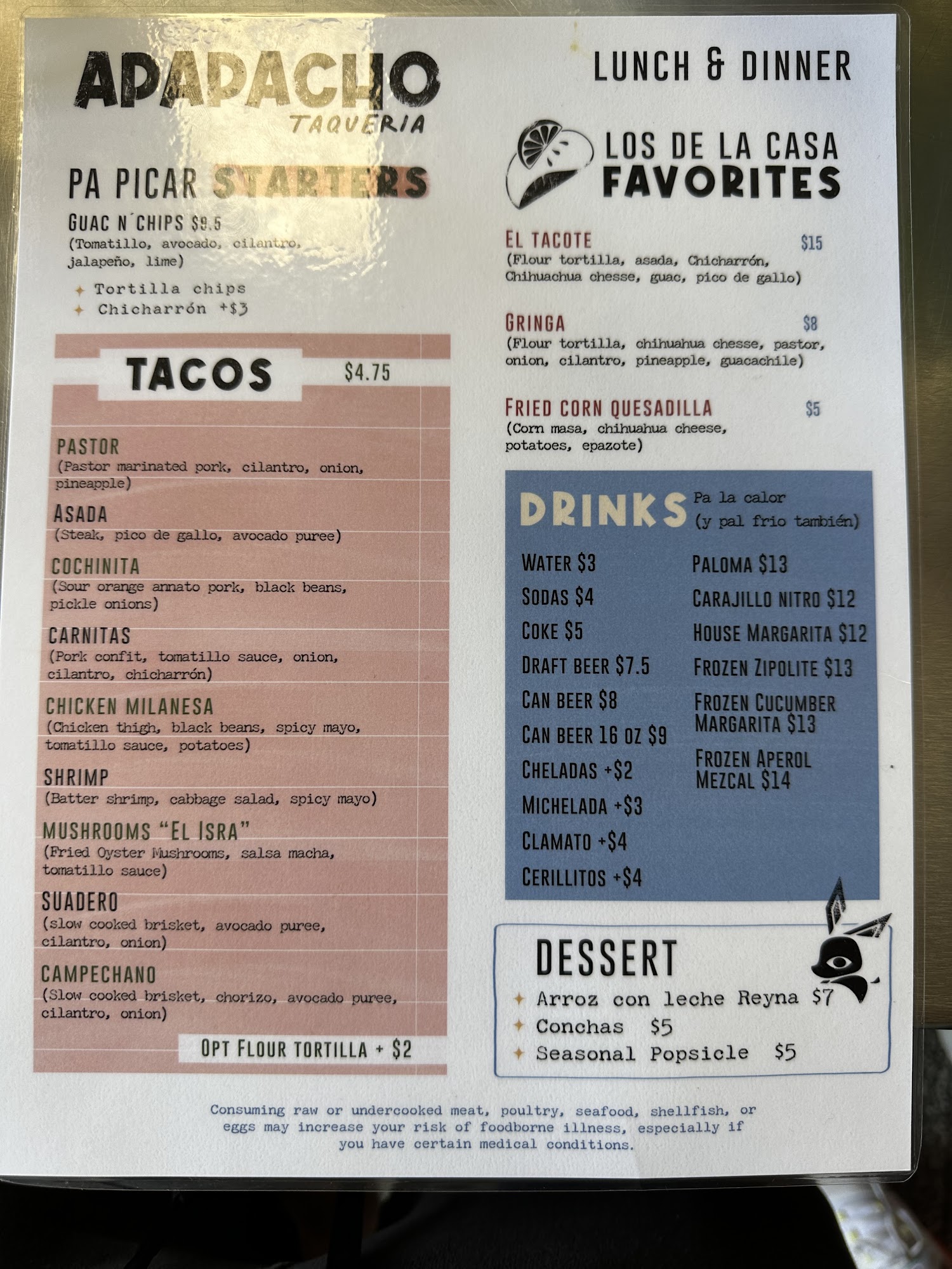 Apapacho Taqueria Menu