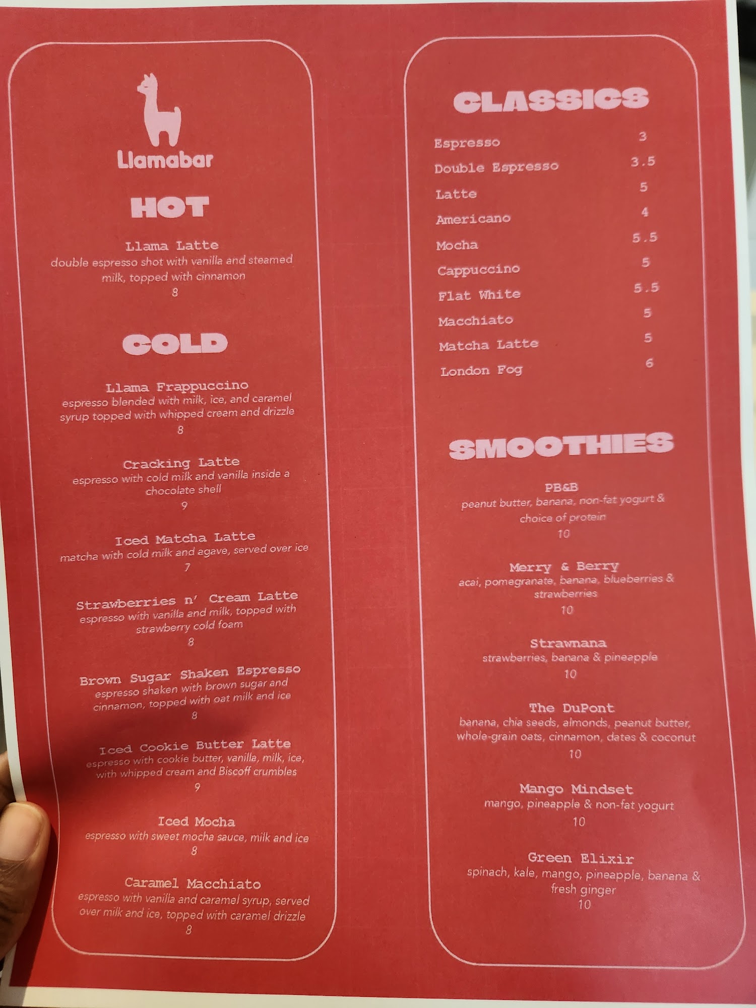 Llamabar Cafe Menu