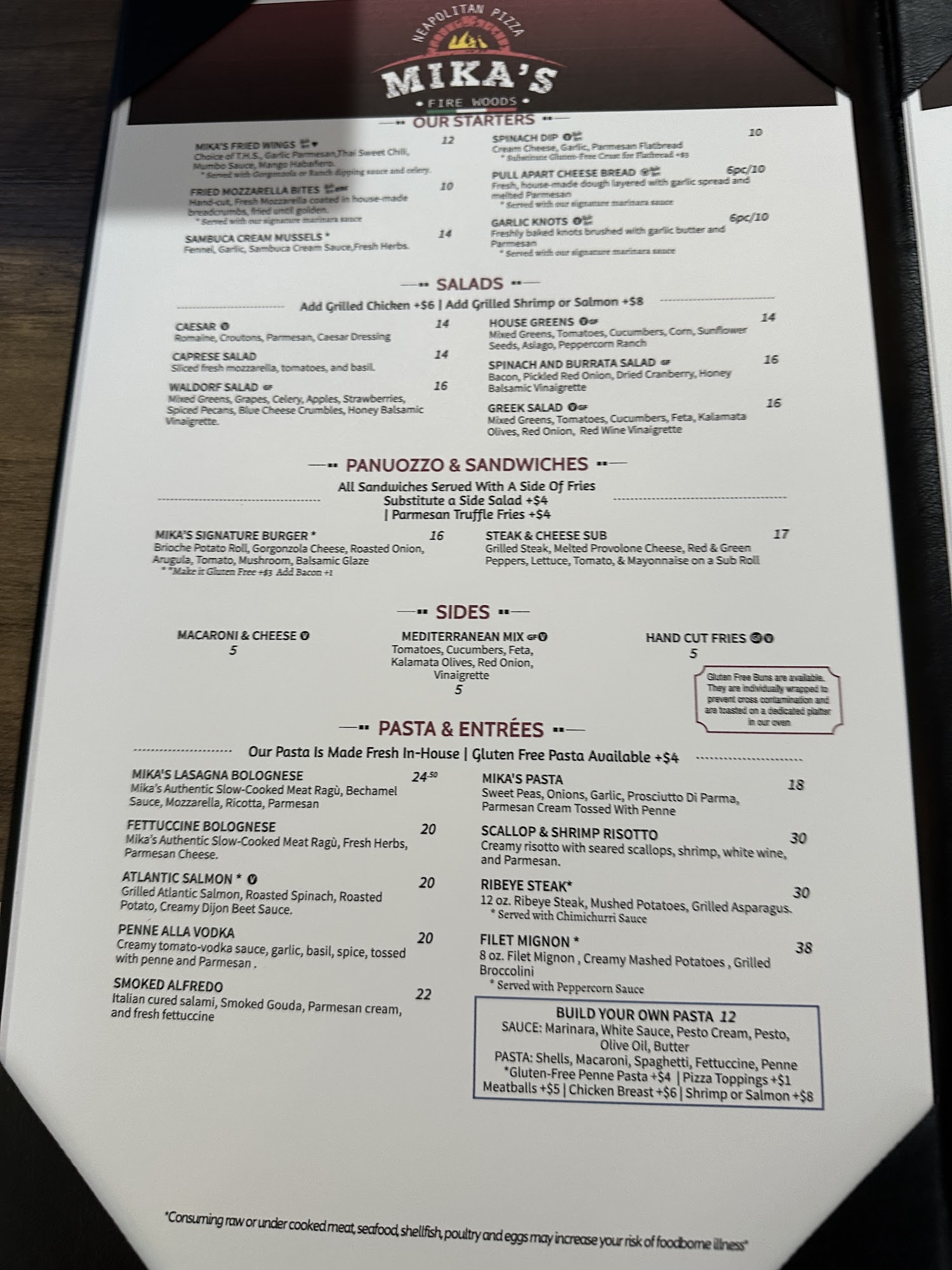 Mika’s Neapolitan Pizza Menu