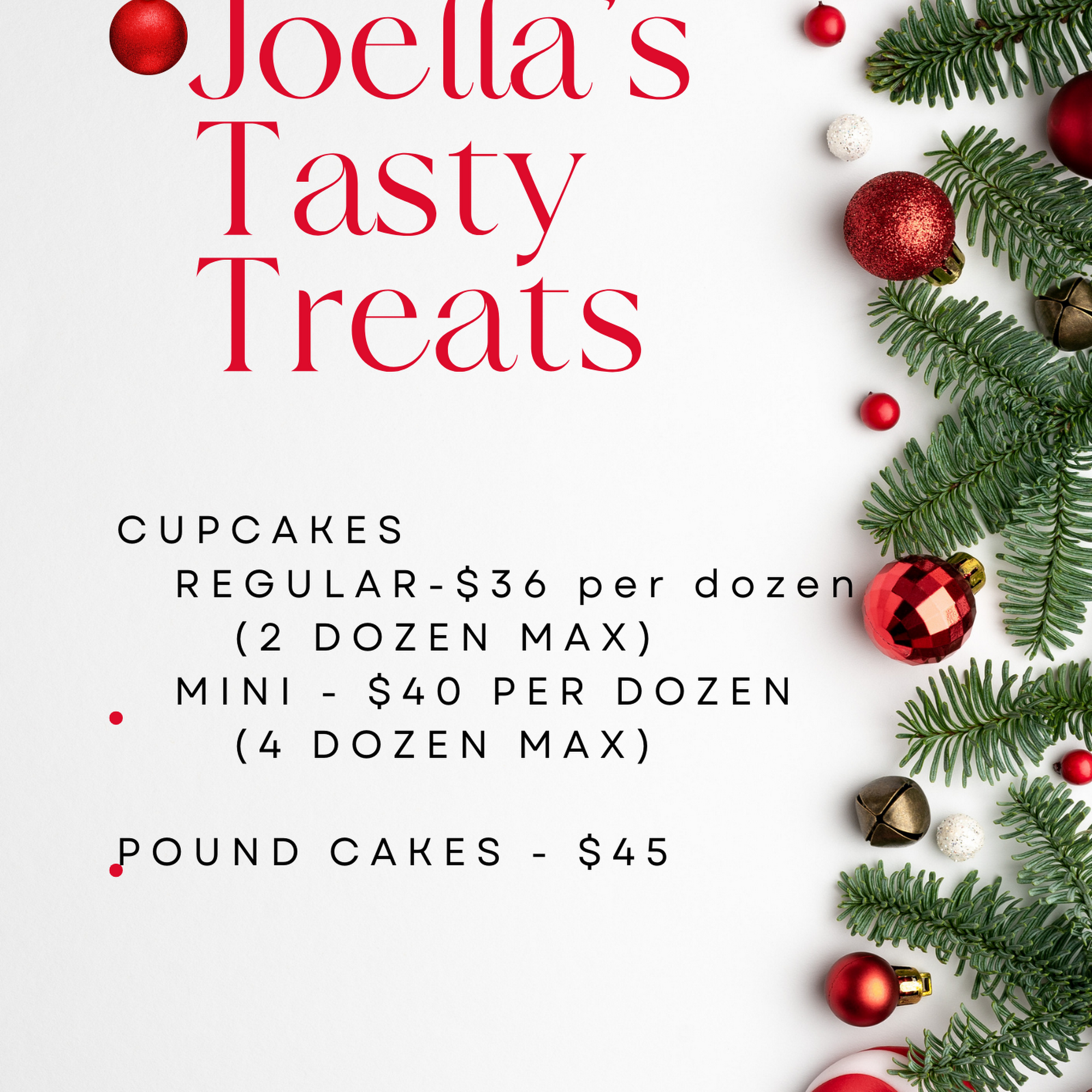 Joella's Tasty Treats Menu