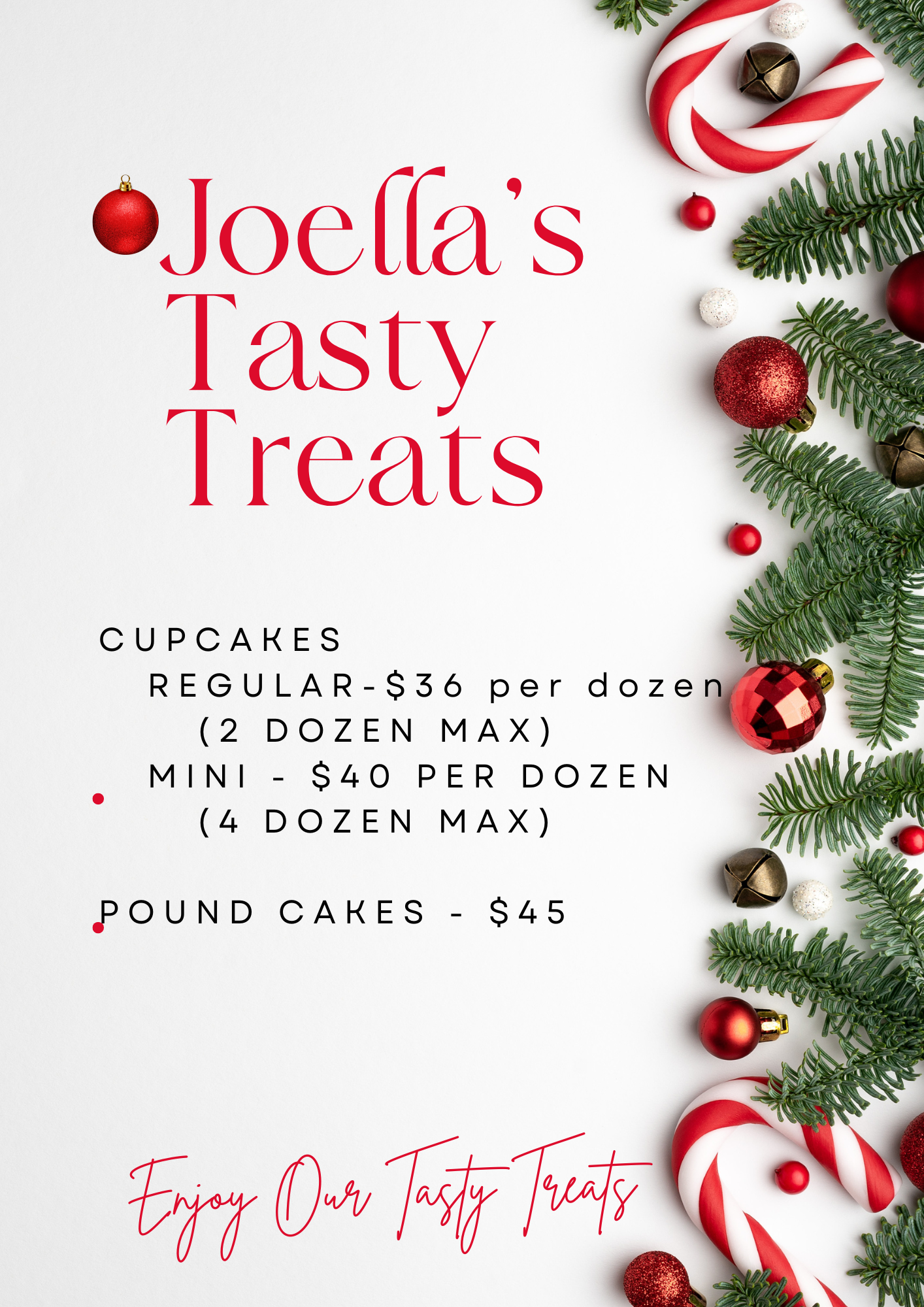 Joella's Tasty Treats Menu