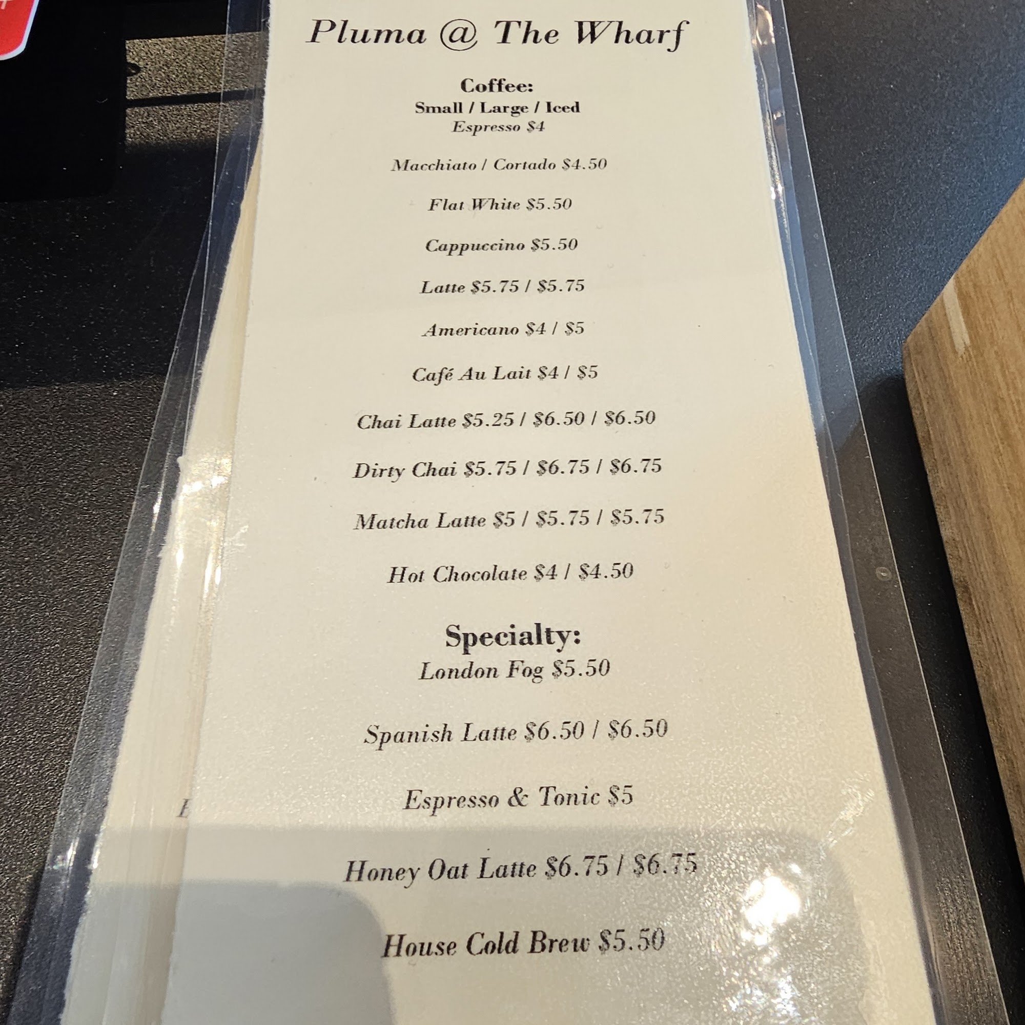 Pluma by Bluebird Bakery Menu