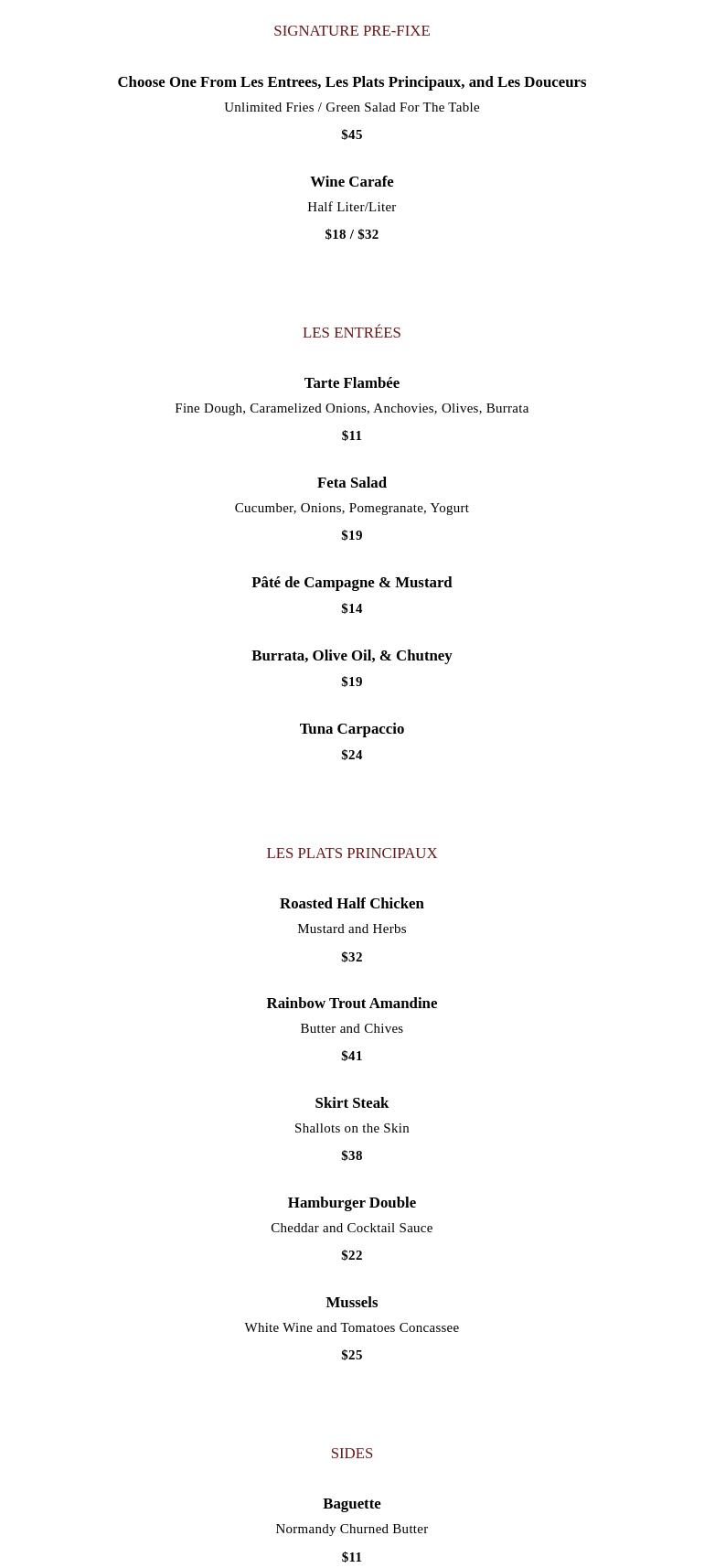 Bonne Vie Cafe and Bistro Menu