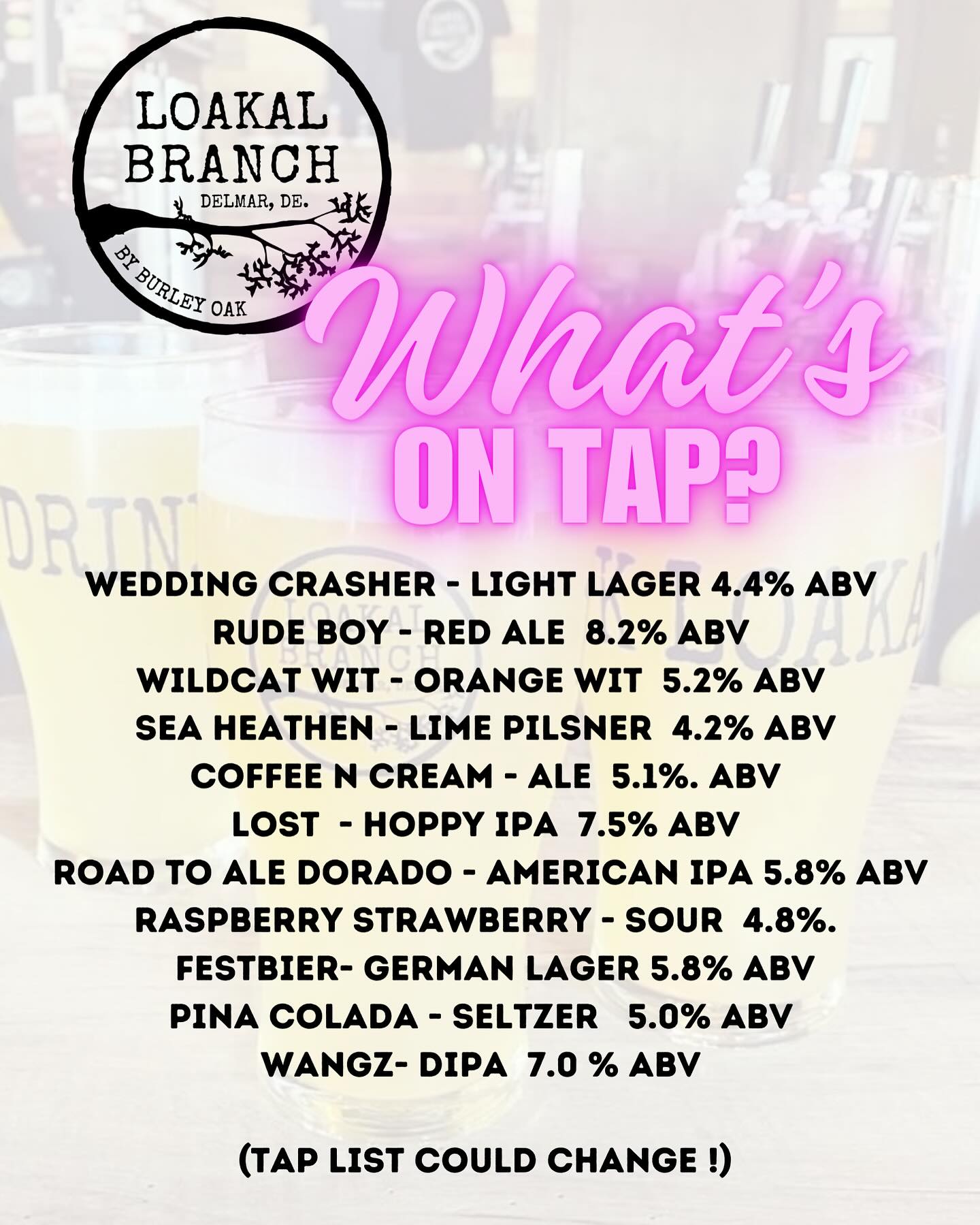 Loakal Branch Brewing Company Menu