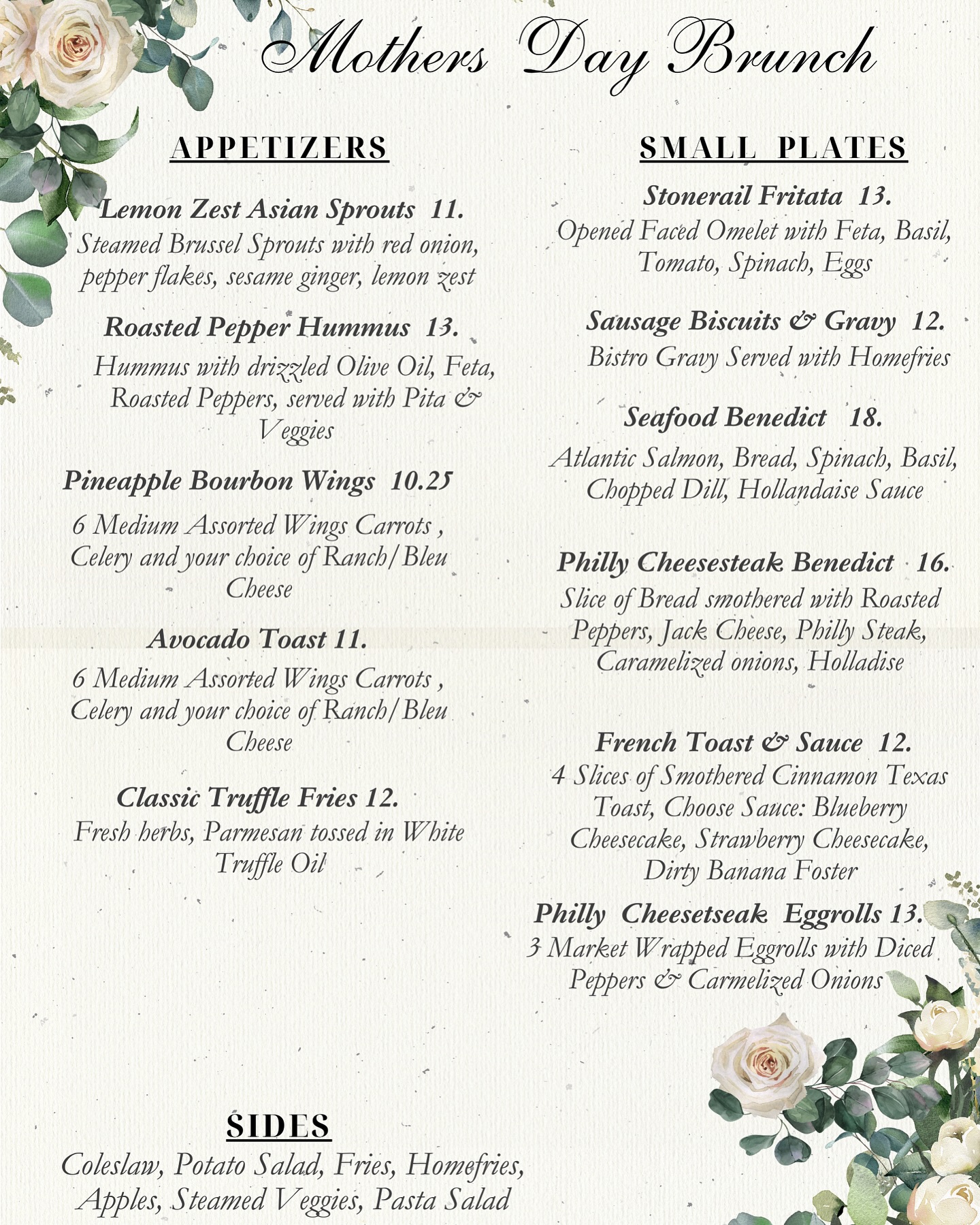 Stonerail Market Menu