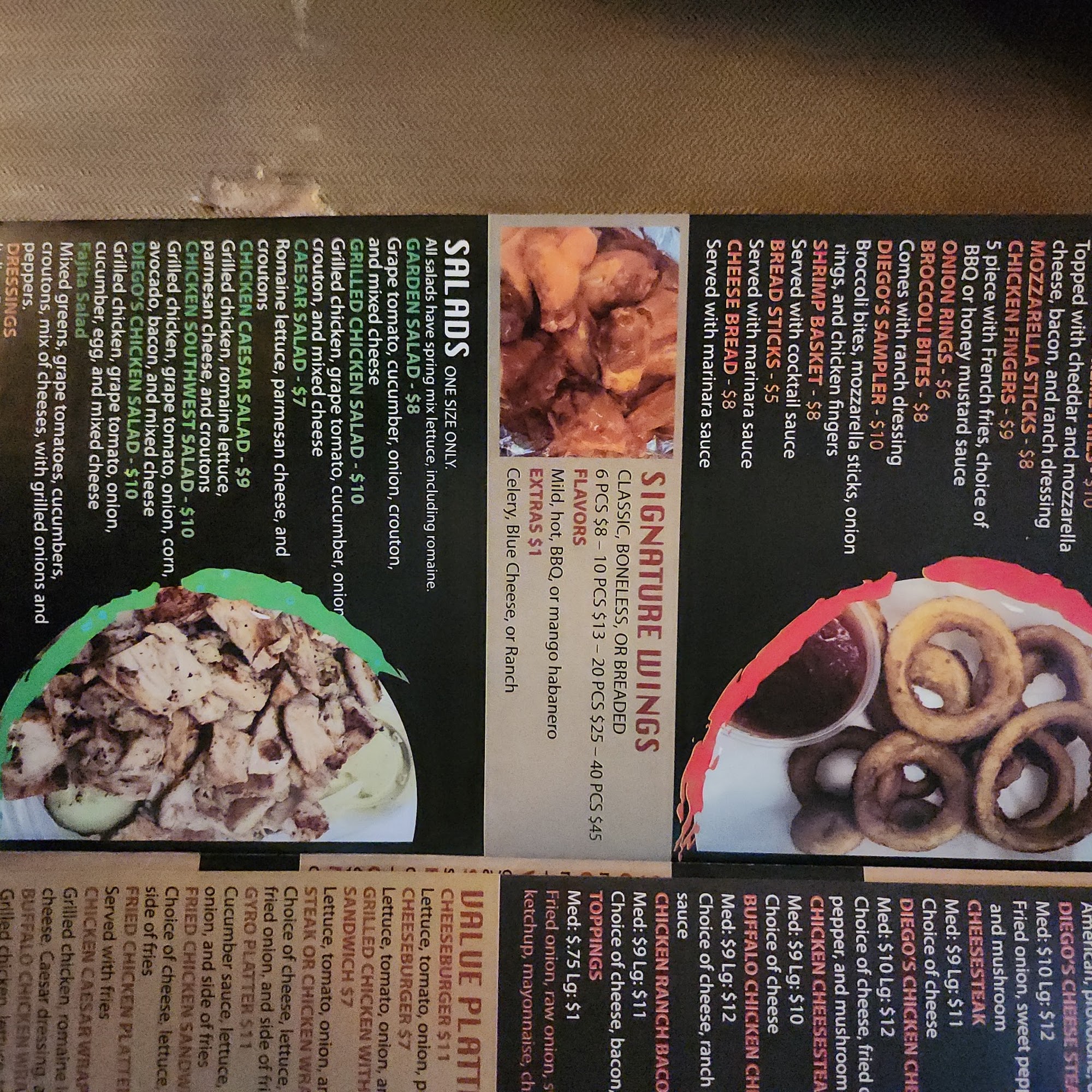Diego’s pizza Menu