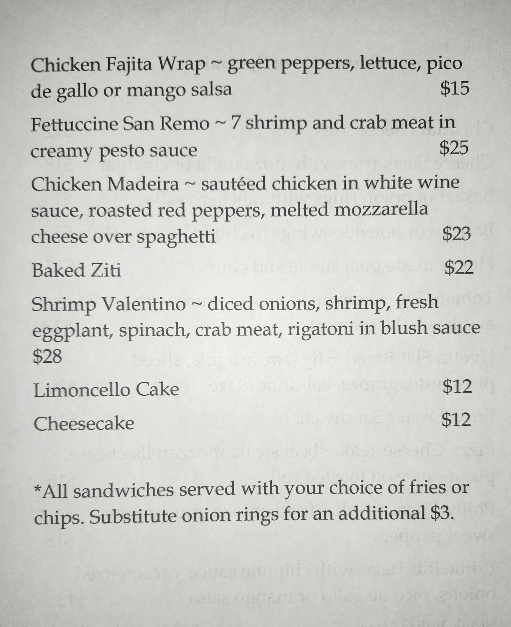 Corner Cove Restaurant & Bar Menu