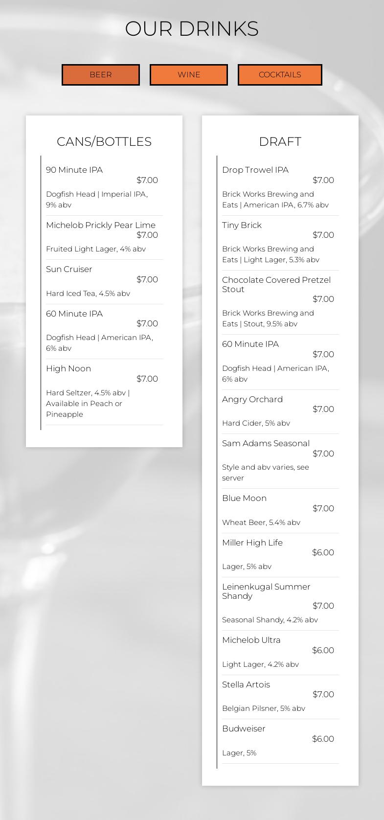 Abbott's Grill Menu