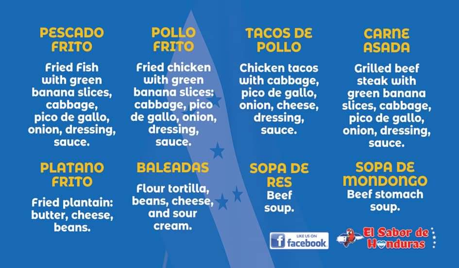 El Sabor de Honduras Menu