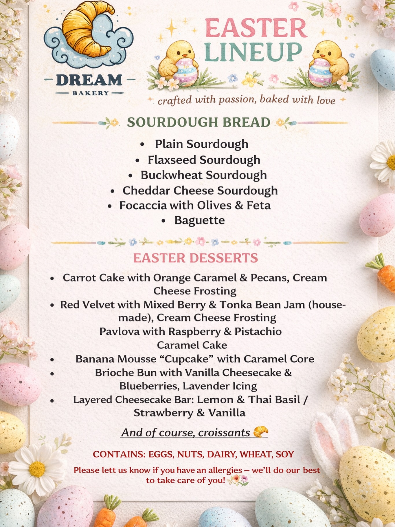 Dream Bakery Menu